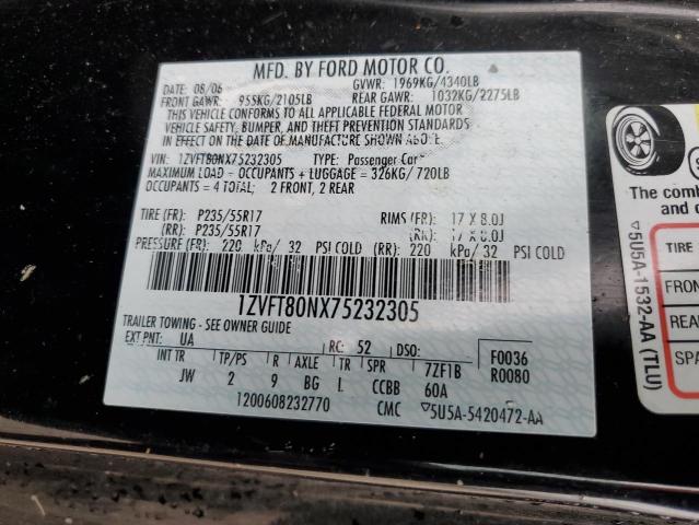 1ZVFT80NX75232305 - 2007 FORD MUSTANG BLACK photo 12