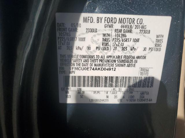 1FMCU0E74AKD04912 - 2010 FORD ESCAPE LIMITED BLUE photo 12