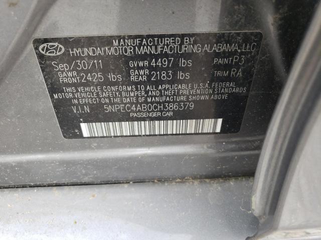 5NPEC4AB0CH386379 - 2012 HYUNDAI SONATA SE GRAY photo 12