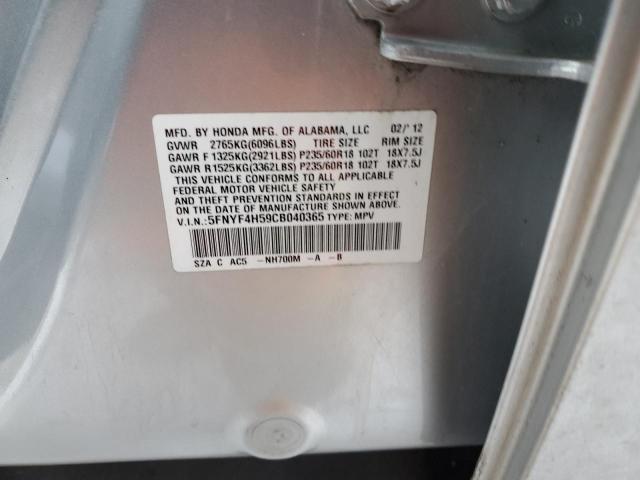 5FNYF4H59CB040365 - 2012 HONDA PILOT EXL SILVER photo 12