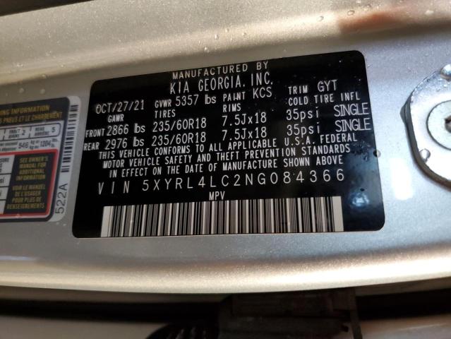 5XYRL4LC2NG084366 - 2022 KIA SORENTO S SILVER photo 13