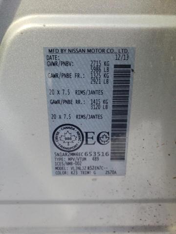 5N1AR2MM4EC653516 - 2014 NISSAN PATHFINDER S SILVER photo 13