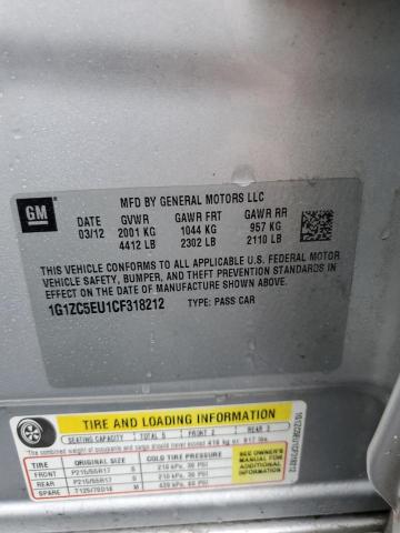 1G1ZC5EU1CF318212 - 2012 CHEVROLET MALIBU 1LT SILVER photo 12