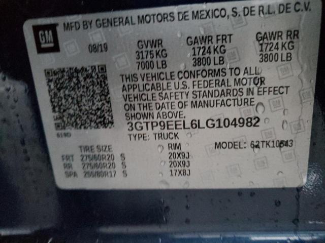 3GTP9EEL6LG104982 - 2020 GMC SIERRA K1500 AT4 BLUE photo 12