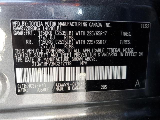 2T3W1RFV3NC212118 - 2022 TOYOTA RAV4 XLE GRAY photo 13