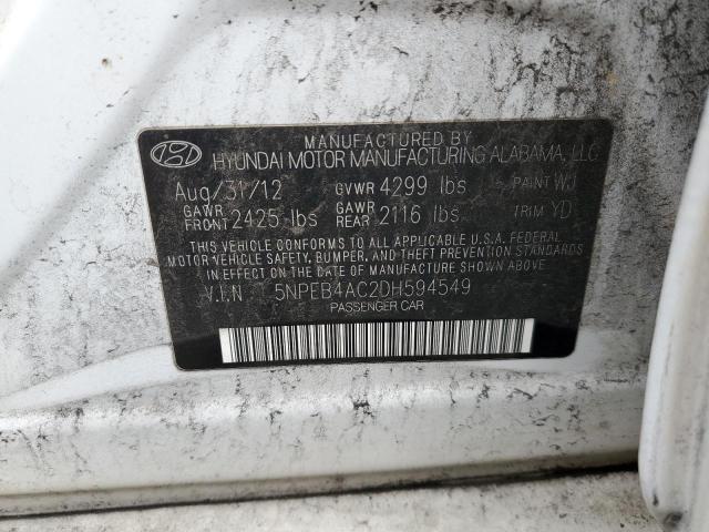 5NPEB4AC2DH594549 - 2013 HYUNDAI SONATA GLS WHITE photo 12