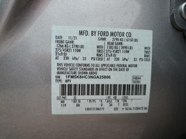 1FM5K8HC3NGA25806 - 2022 FORD EXPLORER PLATINUM SILVER photo 13