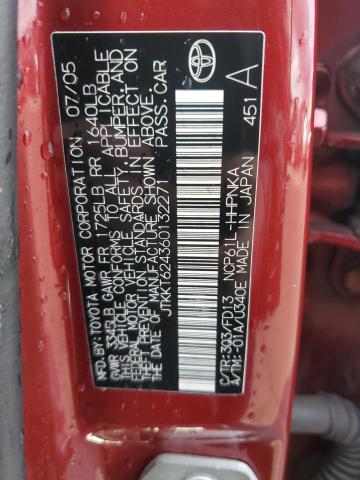 JTKKT624360132271 - 2006 TOYOTA SCION XA RED photo 12