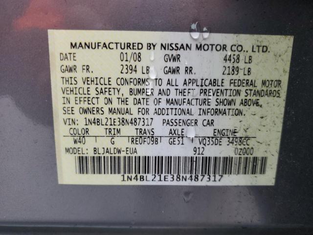 1N4BL21E38N487317 - 2008 NISSAN ALTIMA 3.5SE GRAY photo 13