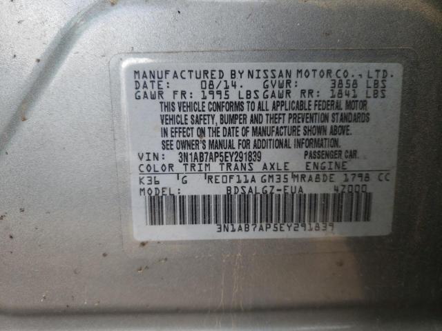 3N1AB7AP5EY291839 - 2014 NISSAN SENTRA S SILVER photo 12