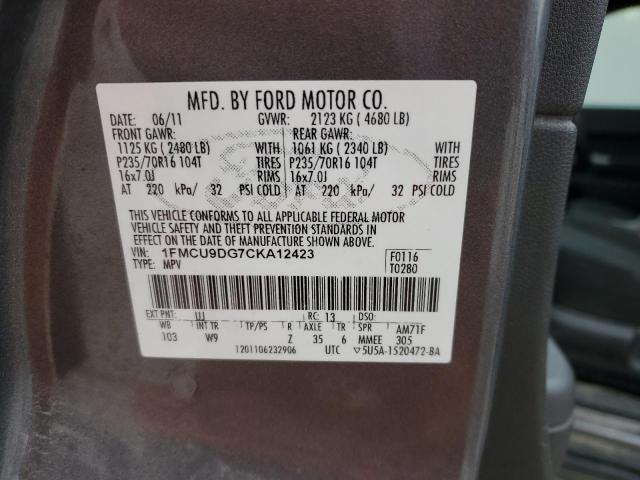 1FMCU9DG7CKA12423 - 2012 FORD ESCAPE XLT GRAY photo 13