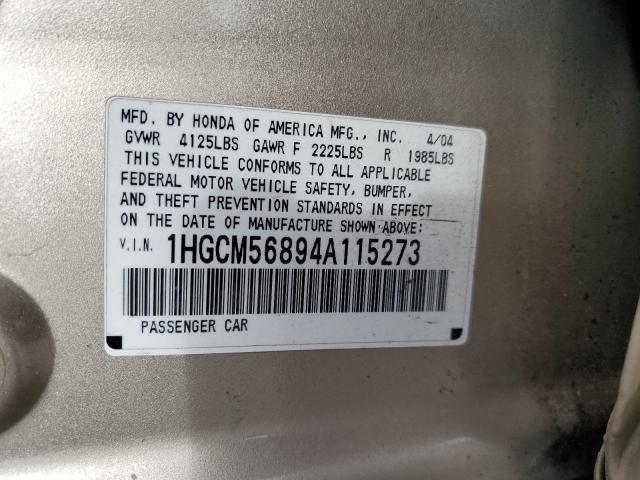 1HGCM56894A115273 - 2004 HONDA ACCORD EX GOLD photo 12