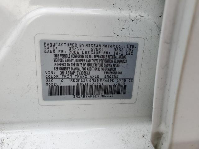 3N1AB7AP1EY306613 - 2014 NISSAN SENTRA S WHITE photo 13