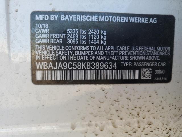 WBAJA9C58KB389634 - 2019 BMW 530E WHITE photo 12