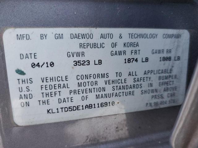 KL1TD5DE1AB116910 - 2010 CHEVROLET AVEO LS 灰色 照片 13