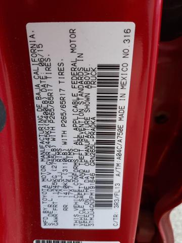 3TMJU4GN3FM191646 - 2015 TOYOTA TACOMA DOUBLE CAB PRERUNNER RED photo 12