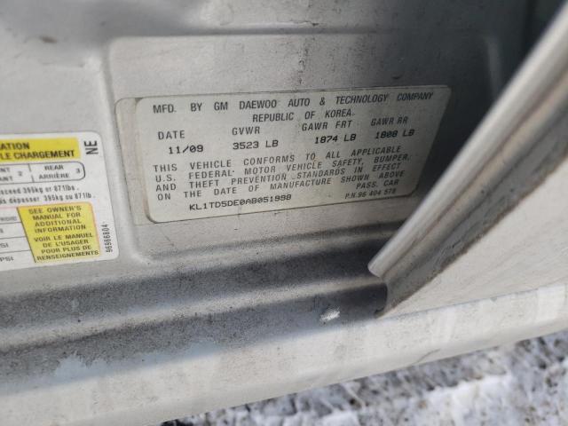 KL1TD5DE0AB051998 - 2010 CHEVROLET AVEO LS 银色 照片 12