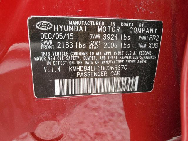 KMHD84LF3HU063370 - 2017 HYUNDAI ELANTRA SE RED photo 13