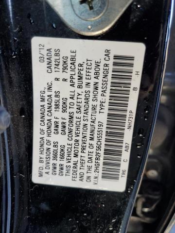 2HGFB2F56CH555197 - 2012 HONDA CIVIC LX BLACK photo 13