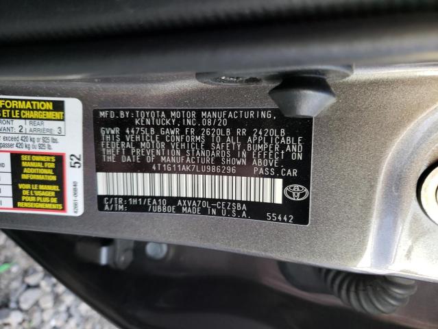 4T1G11AK7LU986296 - 2020 TOYOTA CAMRY SE CHARCOAL photo 12