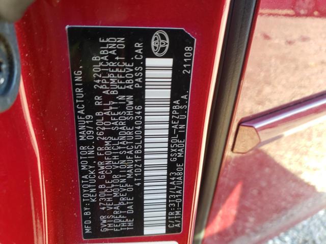 4T1DZ1FB5LU040346 - 2020 TOYOTA AVALON LIM RED photo 12