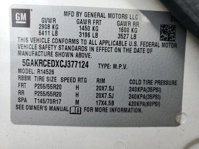 5GAKRCEDXCJ377124 - 2012 BUICK ENCLAVE WHITE photo 13