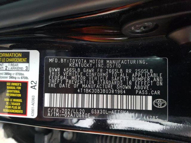 4T1BK3DB3BU381964 - 2011 TOYOTA AVALON BASE 黑色 照片 12