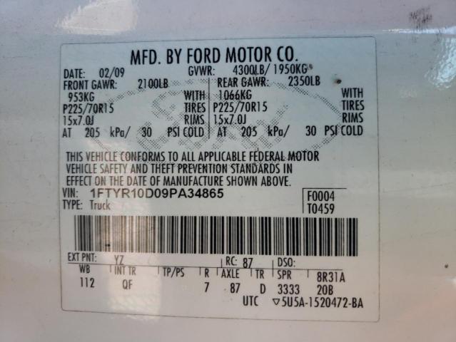 1FTYR10D09PA34865 - 2009 FORD RANGER WHITE photo 12