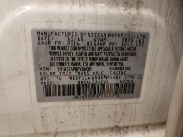 3N1AB7AP0FY364391 - 2015 NISSAN SENTRA S WHITE photo 12