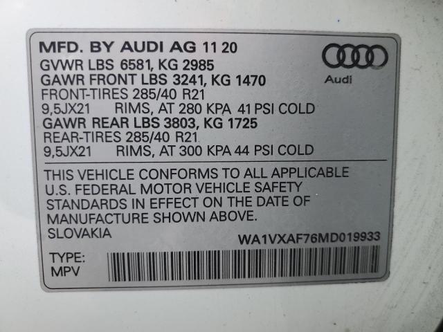 WA1VXAF76MD019933 - 2021 AUDI Q7 PRESTIGE WHITE photo 13