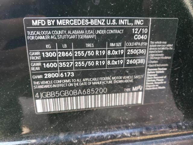 4JGBB5GB0BA685200 - 2011 MERCEDES-BENZ ML 350 BLACK photo 13