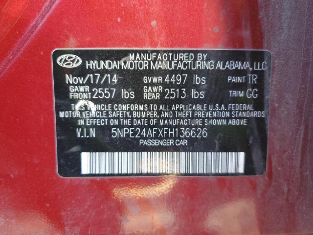 5NPE24AFXFH136626 - 2015 HYUNDAI SONATA SE RED photo 12