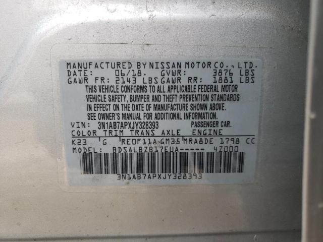 3N1AB7APXJY328393 - 2018 NISSAN SENTRA S SILVER photo 12