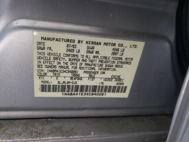 1N4BA41E34C840081 - 2004 NISSAN MAXIMA SE SILVER photo 12