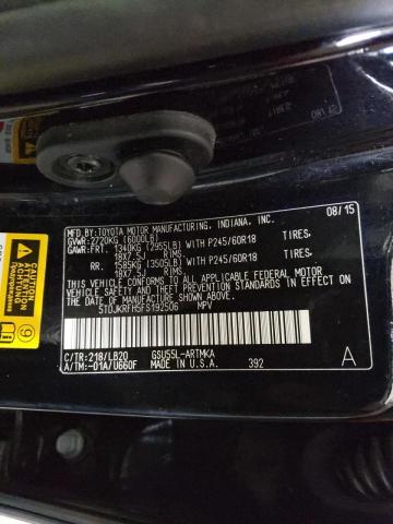 5TDJKRFH5FS192506 - 2015 TOYOTA HIGHLANDER XLE შავი ფოტო 13