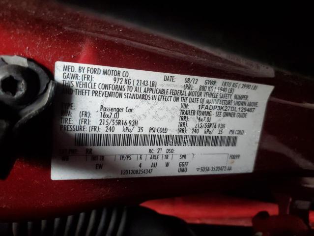 1FADP3K27DL129487 - 2013 FORD FOCUS SE RED photo 12