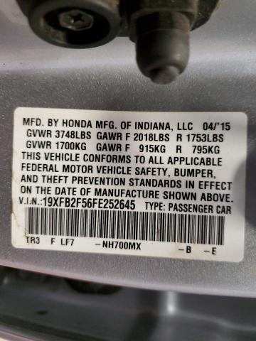 19XFB2F56FE252645 - 2015 HONDA CIVIC LX SILVER photo 12