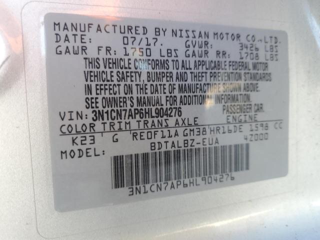 3N1CN7AP6HL904276 - 2017 NISSAN VERSA S SILVER photo 12