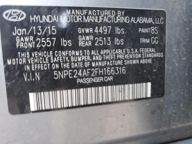 5NPE24AF2FH166316 - 2015 HYUNDAI SONATA SE GRAY photo 12