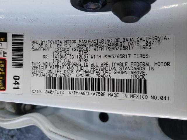3TMJU4GN6FM187087 - 2015 TOYOTA TACOMA DOUBLE CAB PRERUNNER WHITE photo 12