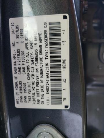 1HGCP2F41AA123236 - 2010 HONDA ACCORD LXP GRAY photo 12