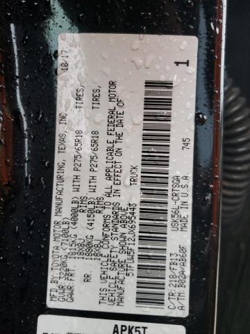 5TFUW5F12JX695443 - 2018 TOYOTA TUNDRA DOUBLE CAB SR/SR5 BLACK photo 12