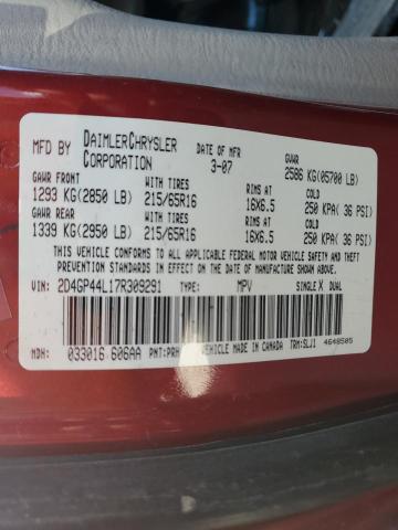 2D4GP44L17R309291 - 2007 DODGE GRAND CARA SXT RED photo 12