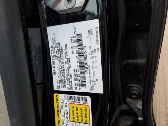 3FA6P0H78HR375305 - 2017 FORD FUSION SE BLACK photo 12