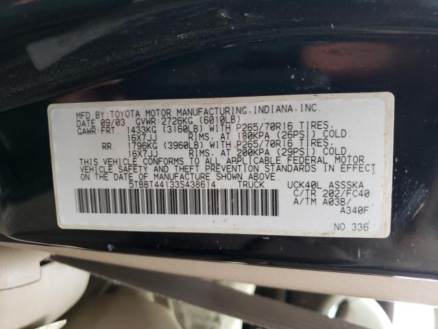 5TBBT44133S438614 - 2003 TOYOTA TUNDRA ACCESS CAB SR5 BLACK photo 13