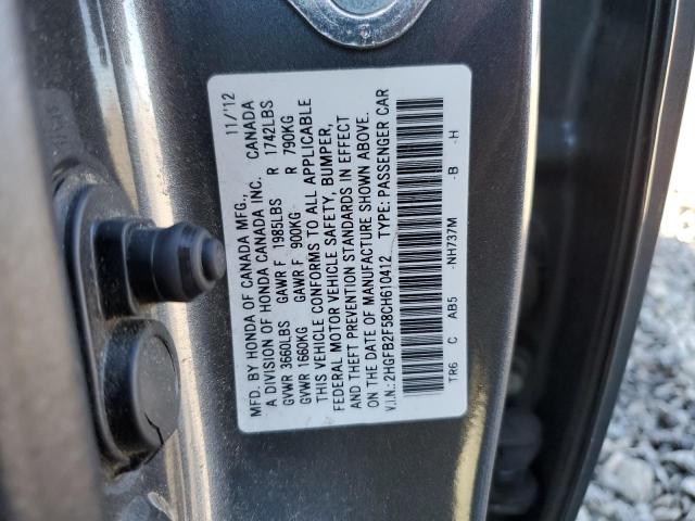 2HGFB2F58CH610412 - 2012 HONDA CIVIC LX CHARCOAL photo 12