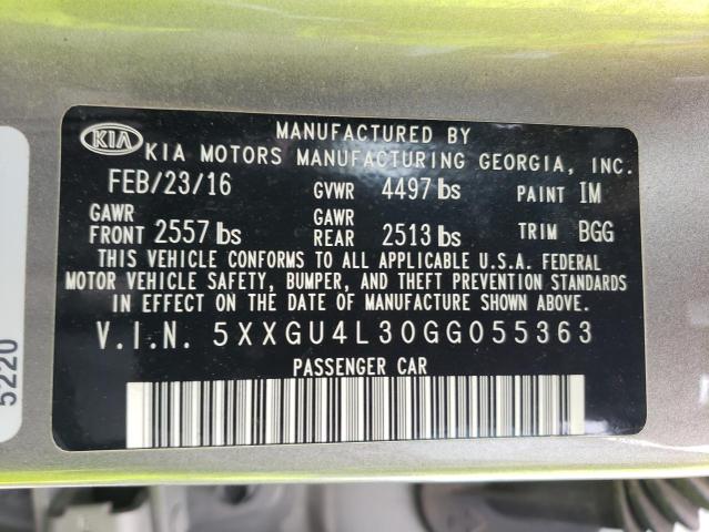 5XXGU4L30GG055363 - 2016 KIA OPTIMA EX GRAY photo 12