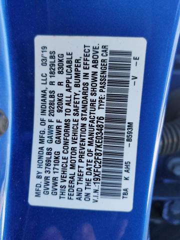 19XFC2F87KE034876 - 2019 HONDA CIVIC SPORT 蓝色 照片 12