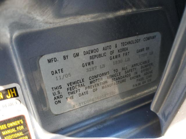 KL1TD66636B587329 - 2006 CHEVROLET AVEO BASE Mavi foto 12