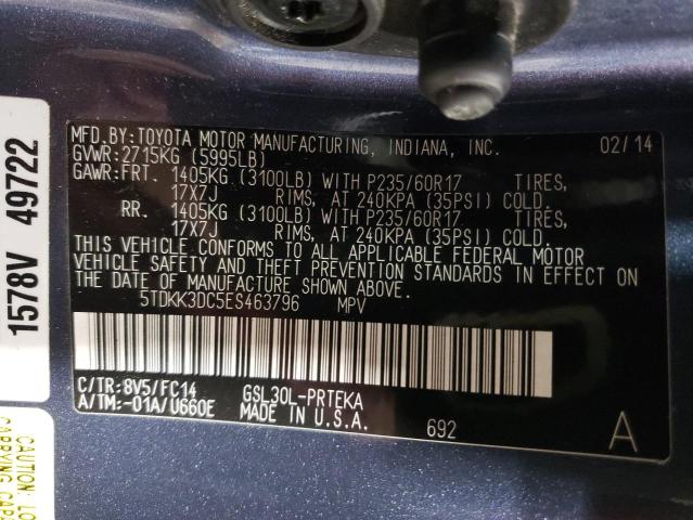 5TDKK3DC5ES463796 - 2014 TOYOTA SIENNA LE BLUE photo 14